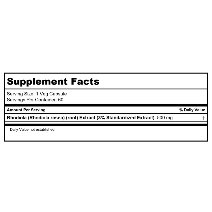 Now Foods Rhodiola 500 mg 60 Vcaps - 4754 - Supplement Facts panel