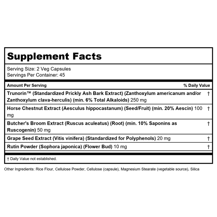 Now Foods Vein Supreme 90 Vcaps - 3123 - Supplement Facts panel