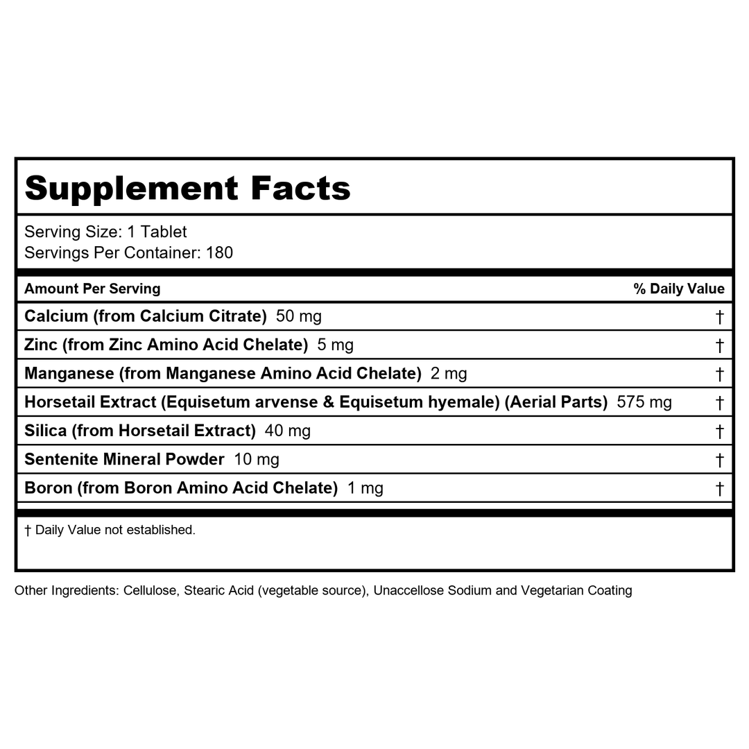 Now Foods Silica Complex 180 Tablets - 1492 - Supplement Facts panel