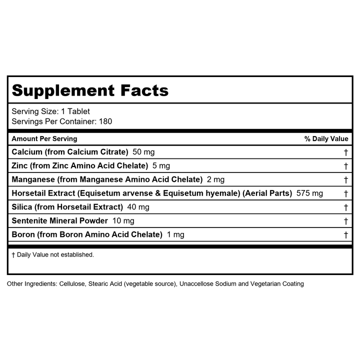 Now Foods Silica Complex 180 Tablets - 1492 - Supplement Facts panel
