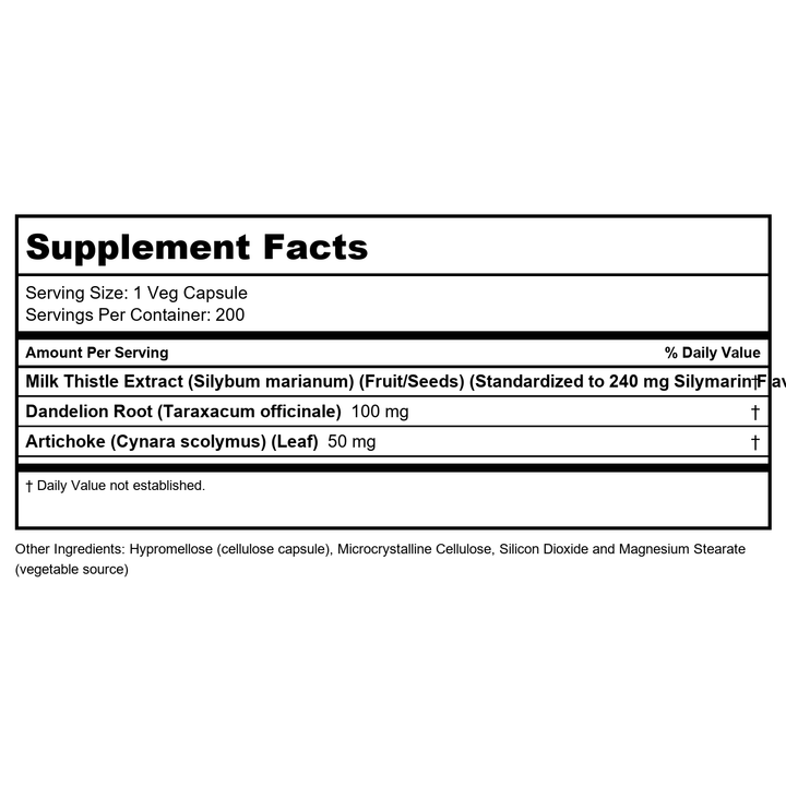 Now Foods Silymarin Double Strength 300 mg 200 Vcaps - 4753 - Supplement Facts panel