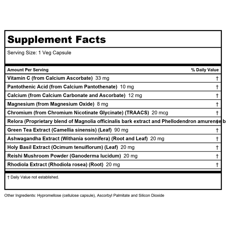 Now Foods Adrenal Stress Support 90 Vcaps - 3344 - Formally Super Cortisol Support with Relora - Supplement Facts panel