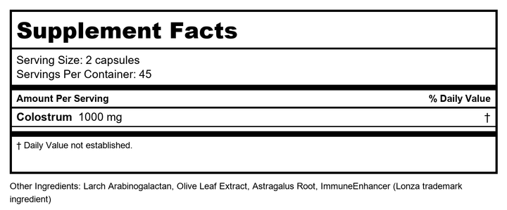 Now Foods Super Colostrum 500 mg 90 Vcaps - 3232 - Supplement Facts panel