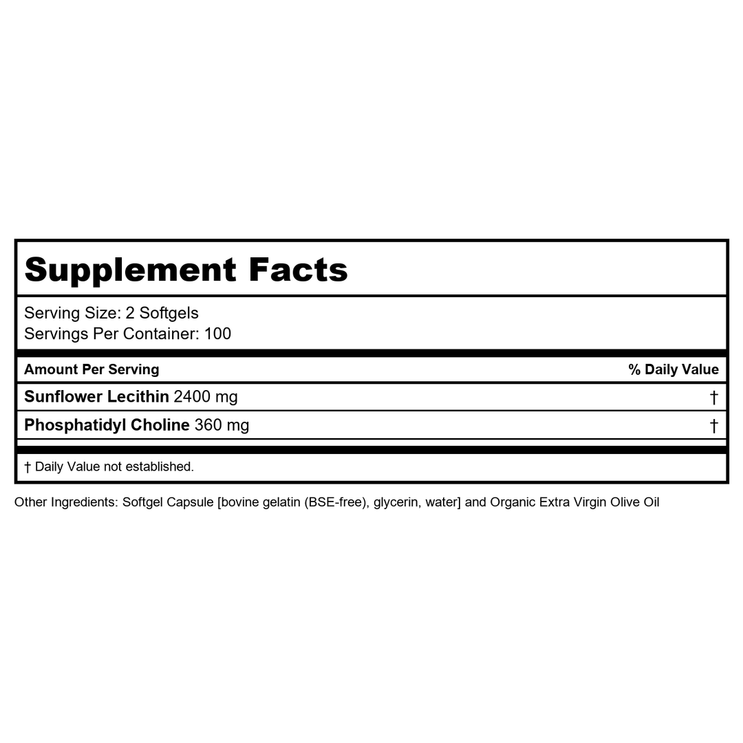 Now Foods Sunflower Lecithin 1200 mg Soy-Free 200 Sofgels - 2313 - Supplement Facts panel