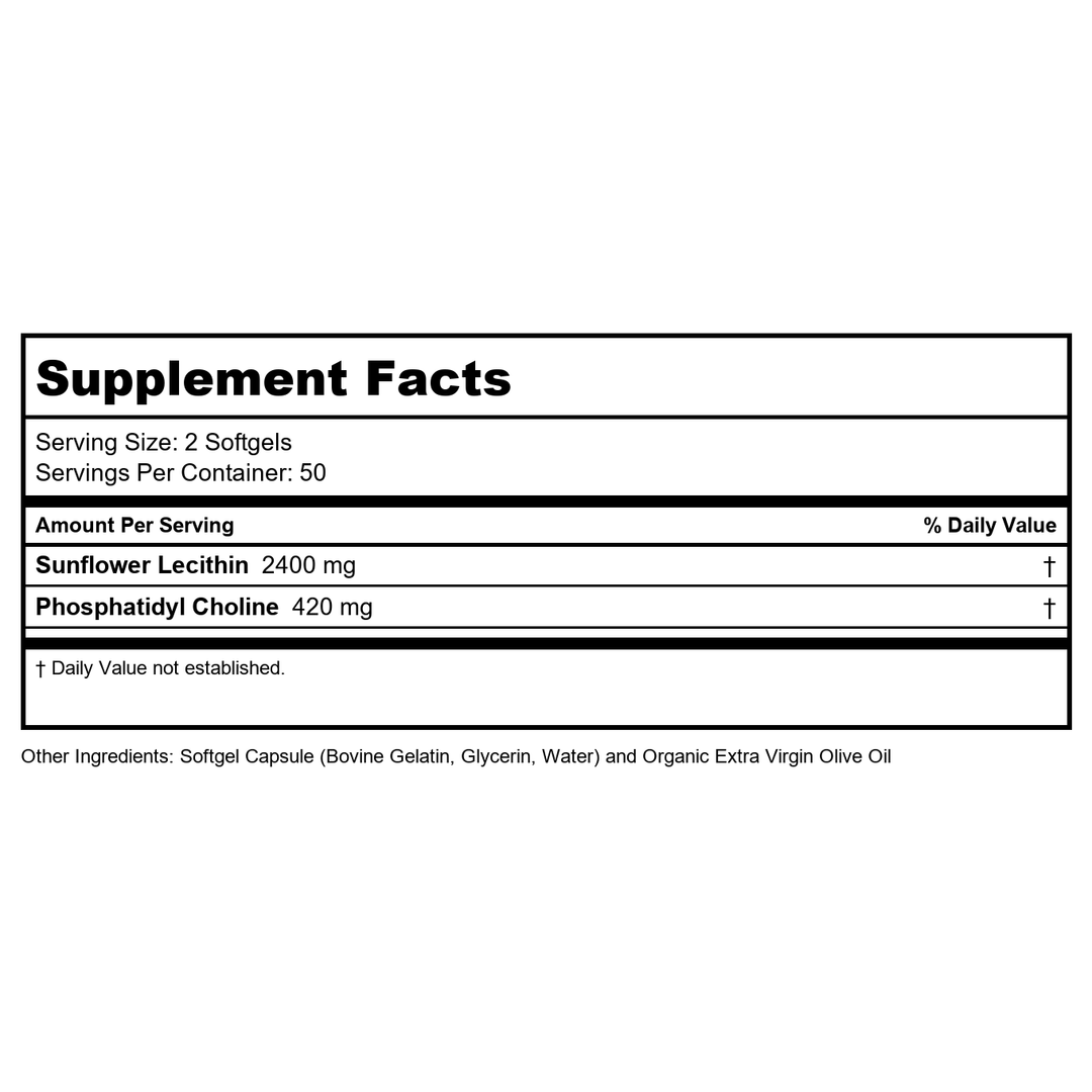 Now Foods Sunflower Lecithin 1200 mg Soy-Free 100 Sofgels - 2311 - Supplement Facts panel