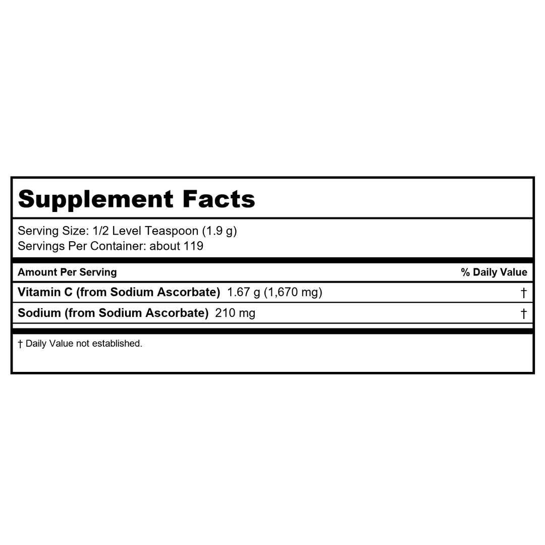Now Foods Sodium Ascorbate Powder 8oz - 0760 - Supplement Facts panel