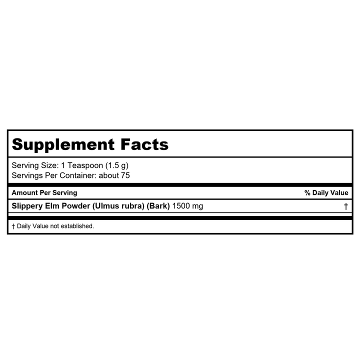 Now Foods Slippery Elm Powder Vegetarian 4oz - 5060 - Supplement Facts panel