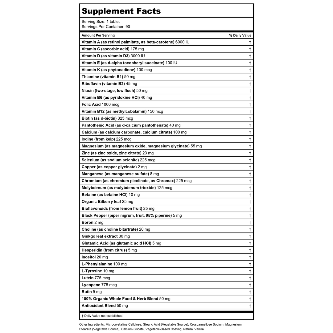 Now Foods Super Nutrition SimplyOne 50+ Men 30 Tablets - SU195 - Supplement Facts panel