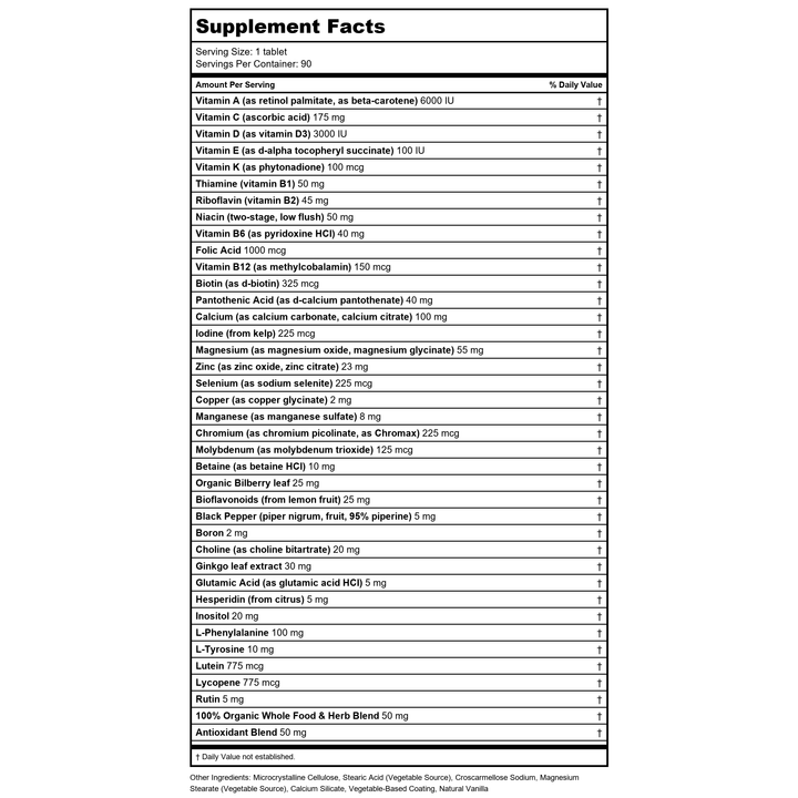 Now Foods Super Nutrition SimplyOne 50+ Men 30 Tablets - SU195 - Supplement Facts panel