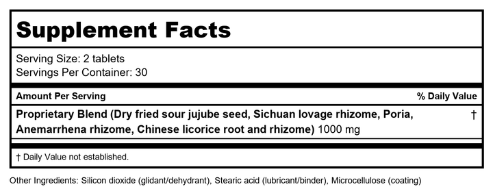 Kan Herbs Zizyphus Sleep Formula 2oz - Supplement Facts panel
