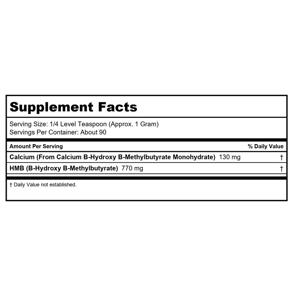Now Sports HMB Powder 3.2 Oz - 2057 - Supplement Facts panel