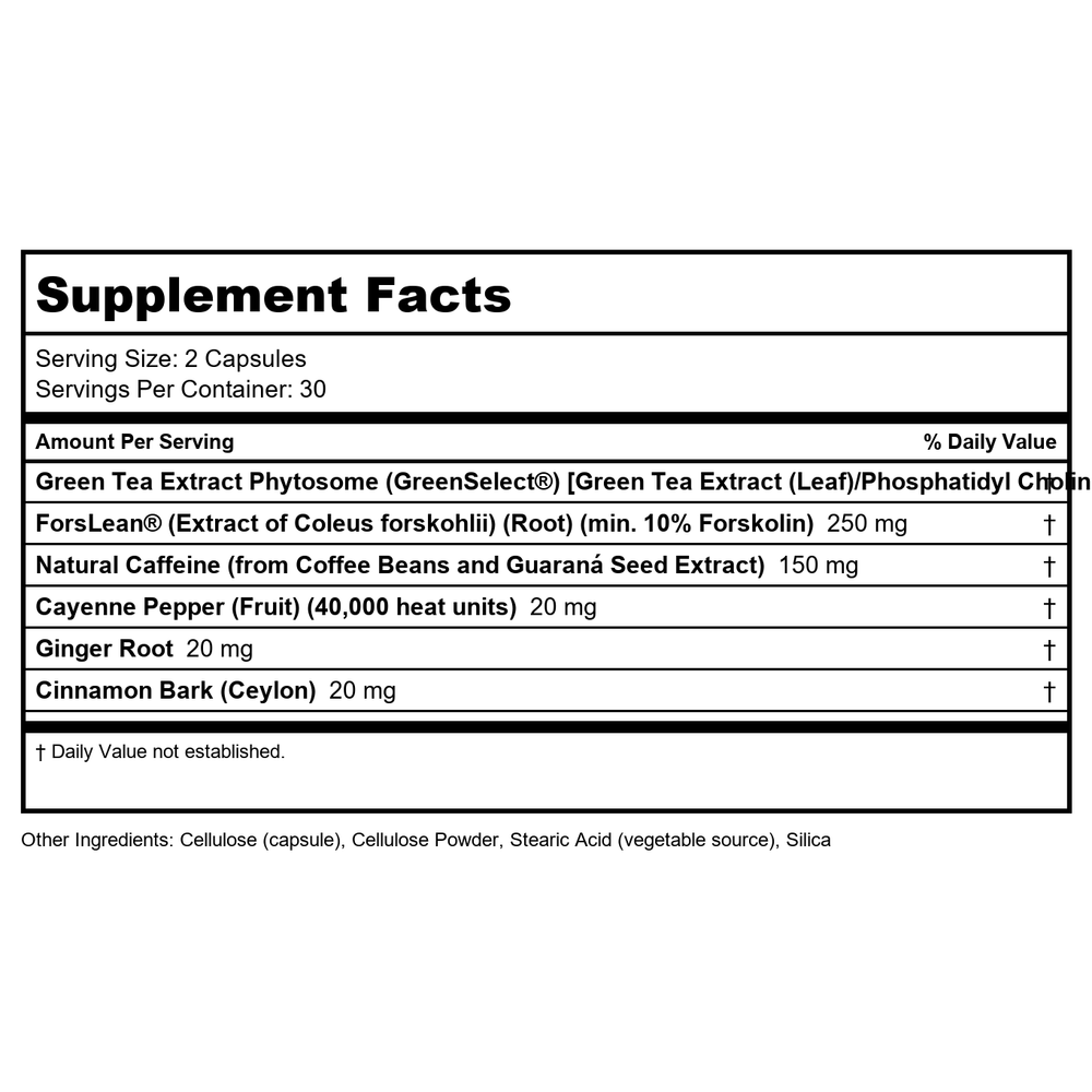 Now Sports T-Lean Extreme 60 Vcaps - 1923 - Supplement Facts panel