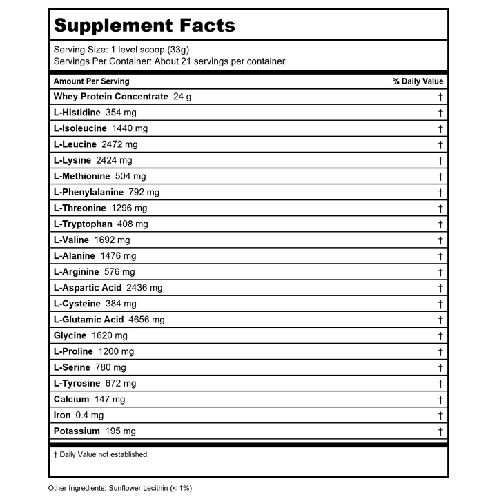 Now Sports Whey Protein Concentrate Unflavored 1.5 Pounds - 2298 - Supplement Facts panel