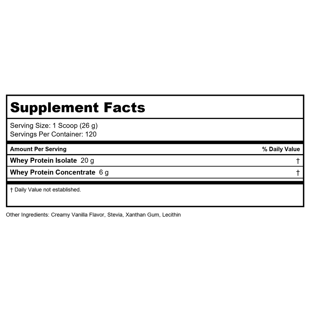 Now Sports Whey Protein Creamy Vanilla Powder 10 Pounds - 2195 - Supplement Facts panel