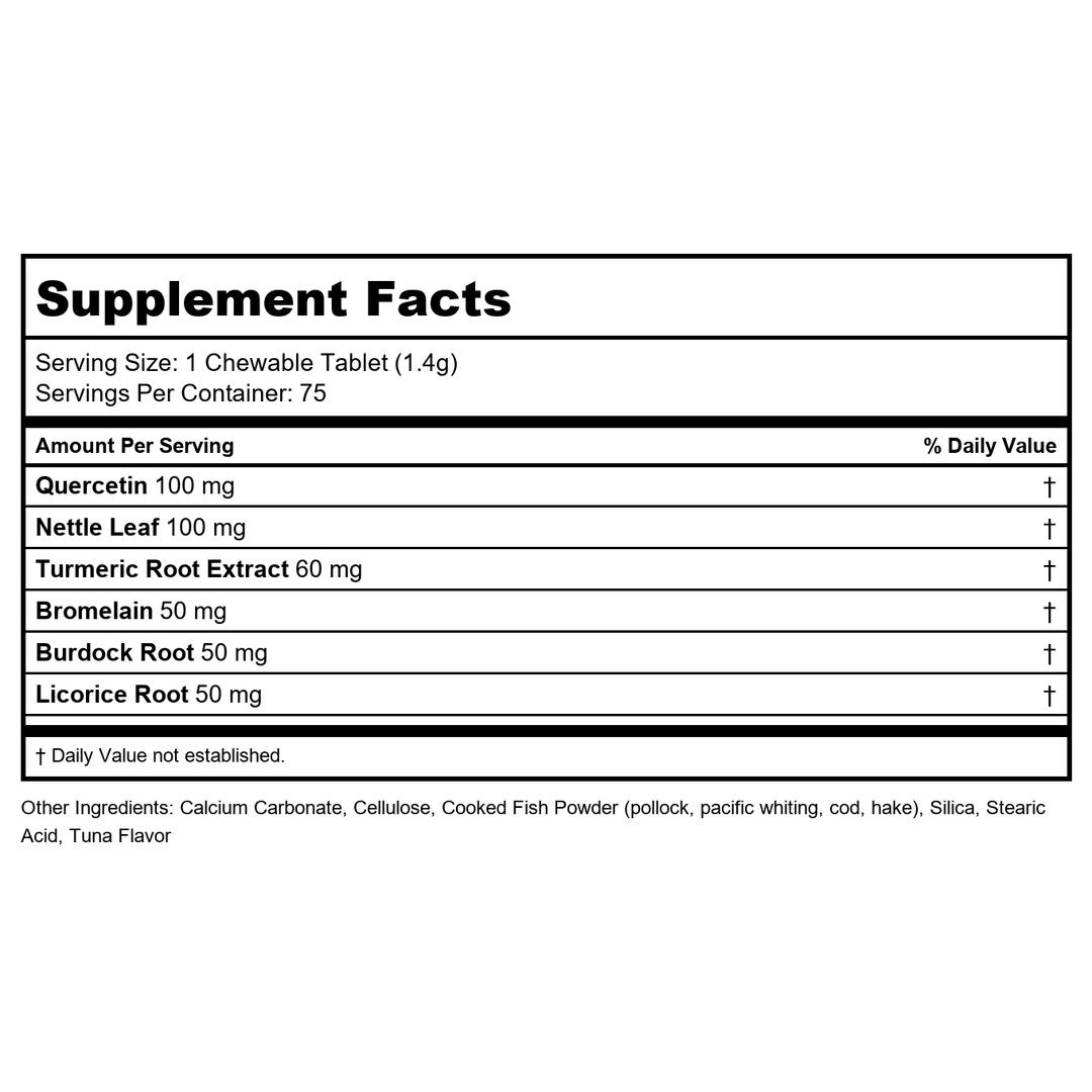 Now Pets Allergy 75 Chewables - 4304 - Supplement Facts panel
