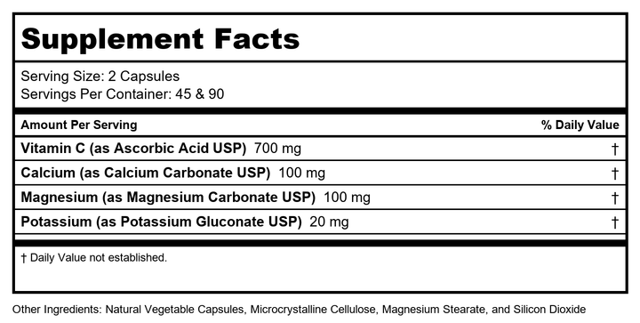 Ortho Molecular Buffered C Capsules 180 Count - Supplement Facts panel