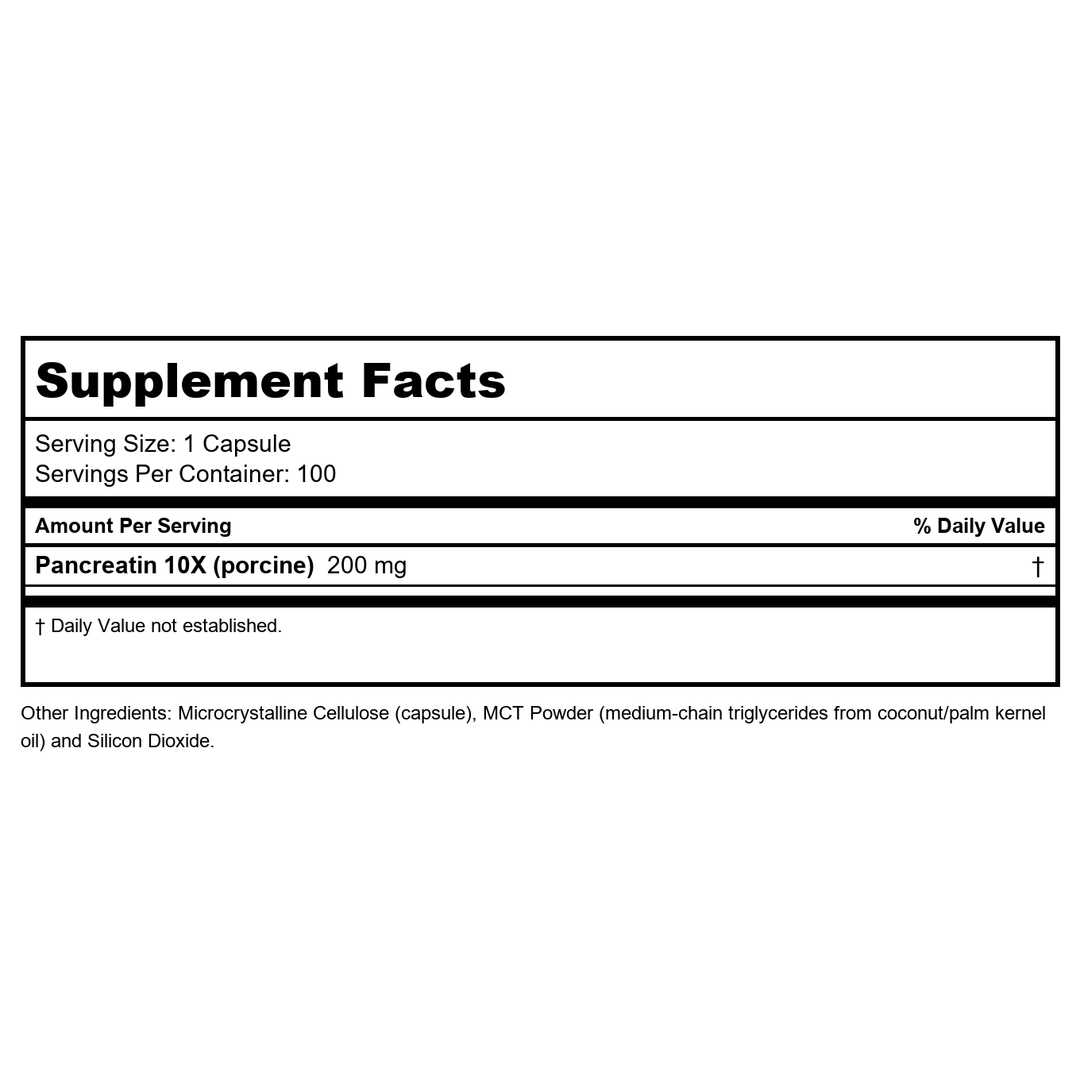 Now Foods Pancreatin 2000 100 Capsules - 2945 - Supplement Facts panel