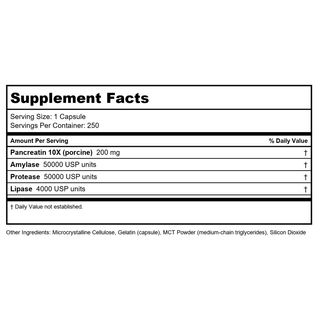 Now Foods Pancreatin 2000 250 Capsules - 2946 - Supplement Facts panel