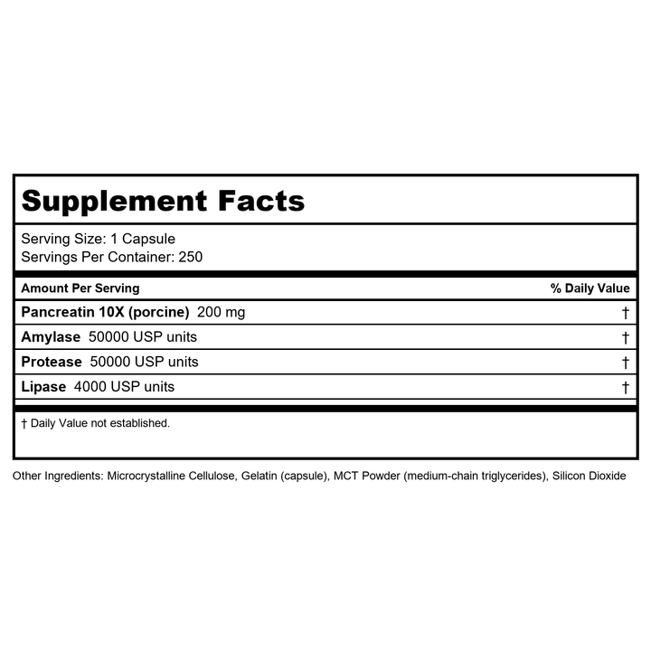 Now Foods Pancreatin 2000 250 Capsules - 2946 - Supplement Facts panel