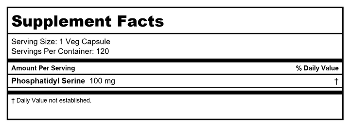 Now Foods Phosphatidyl Serine 100 mg 120 Vcaps - 2381 - Supplement Facts panel