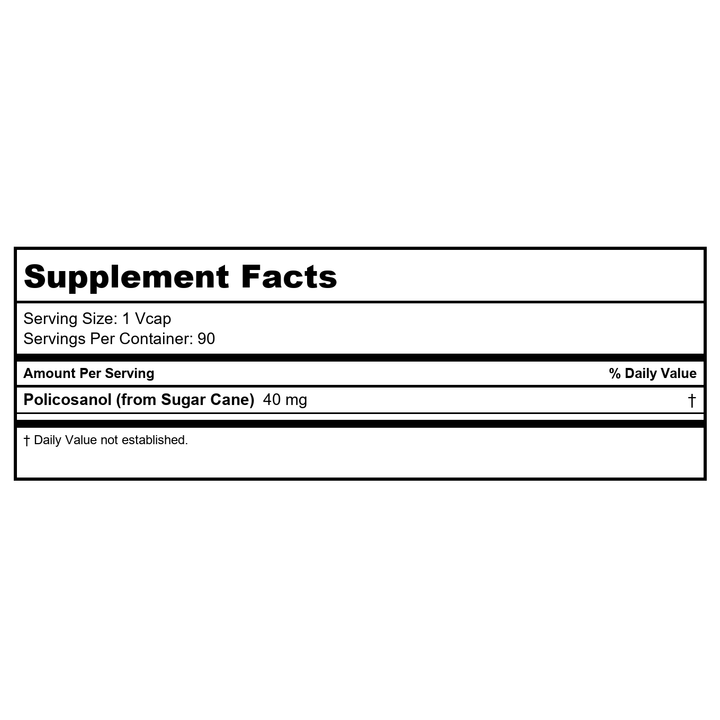 Now Foods Policosanol Extra Strength 40 mg 90 Vcaps - 1825 - Supplement Facts panel