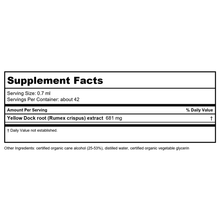 Herb Pharm Yellow Dock 1oz - Supplement Facts panel