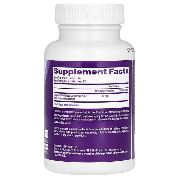 AOR CurcuVIVA 60 Vcaps - Supplement Facts panel