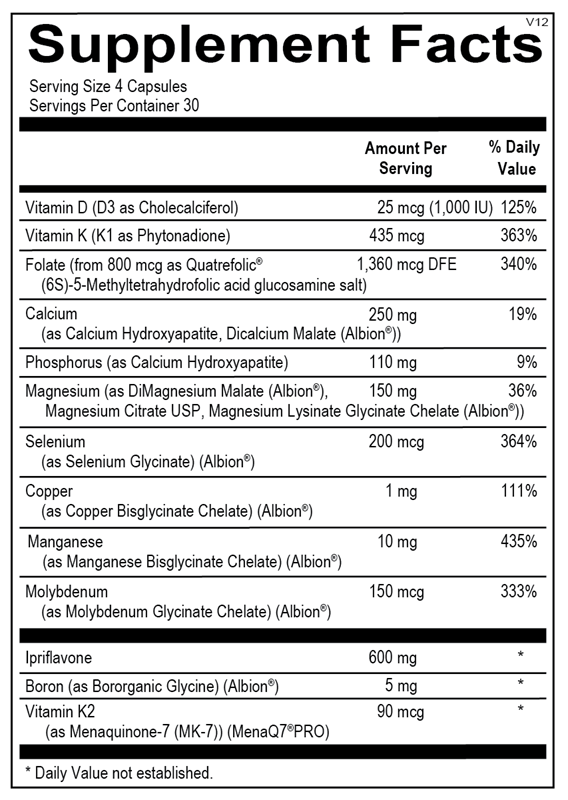 Ortho Molecular OsteoPrev 120 Capsules - Supplement Facts panel