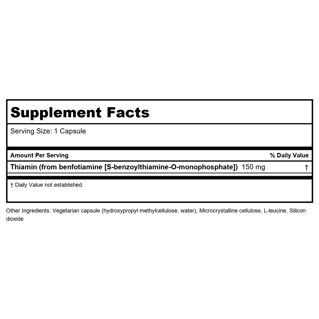 Klaire Labds Benfotiamine 60 Vcaps - Supplement Facts panel