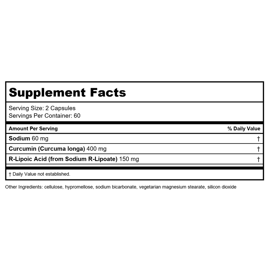 Geronova Research R-Plus Curcumin 120 Vcaps - Supplement Facts panel