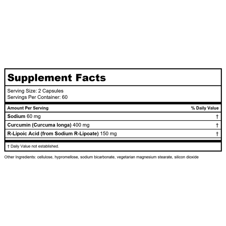 Geronova Research R-Plus Curcumin 120 Vcaps - Supplement Facts panel