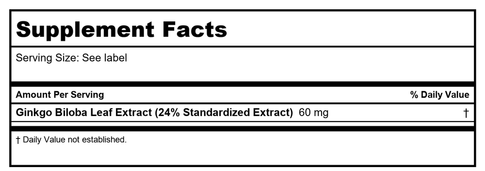 Now Foods Ginkgo Biloba 60 mg 240 Vcaps - 4684 - 2 Pack - Supplement Facts panel