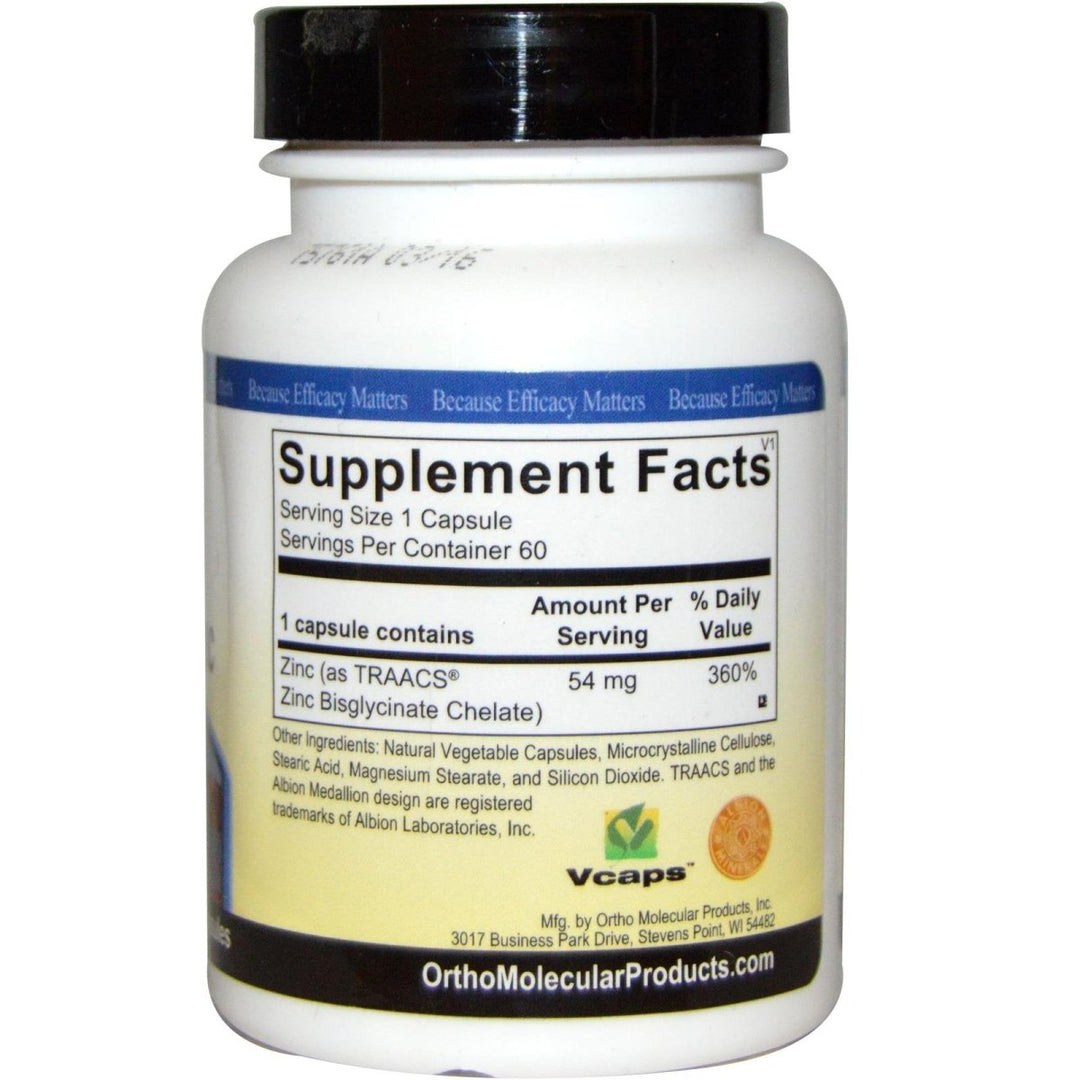 Ortho Molecular Reacted Zinc 60 Capsules - Supplement Facts panel