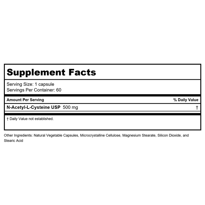 Ortho Molecular N-Acetyl Cysteine 60 Capsules - Supplement Facts panel