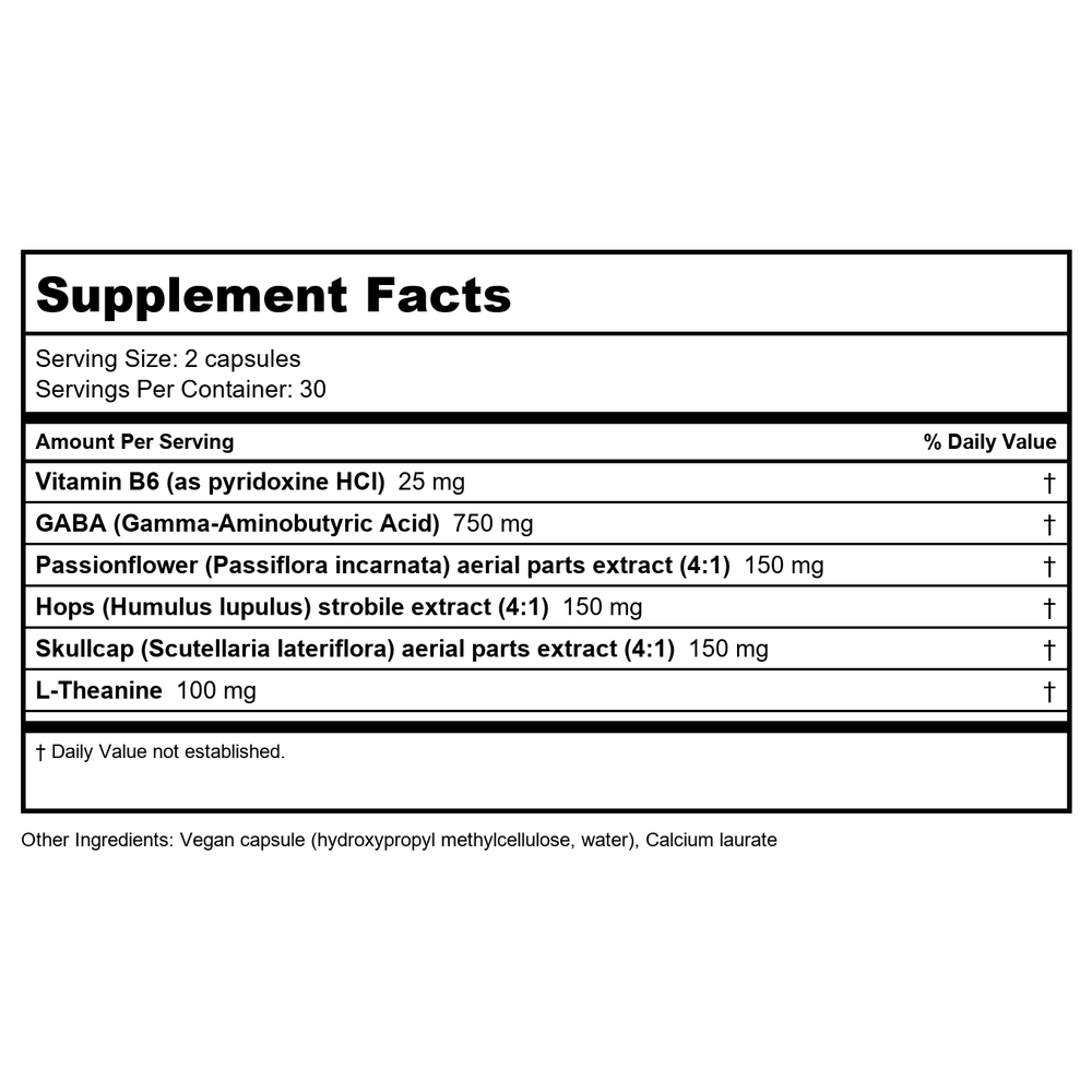 Vitanica GABA Ease 15 Vcaps - Supplement Facts panel