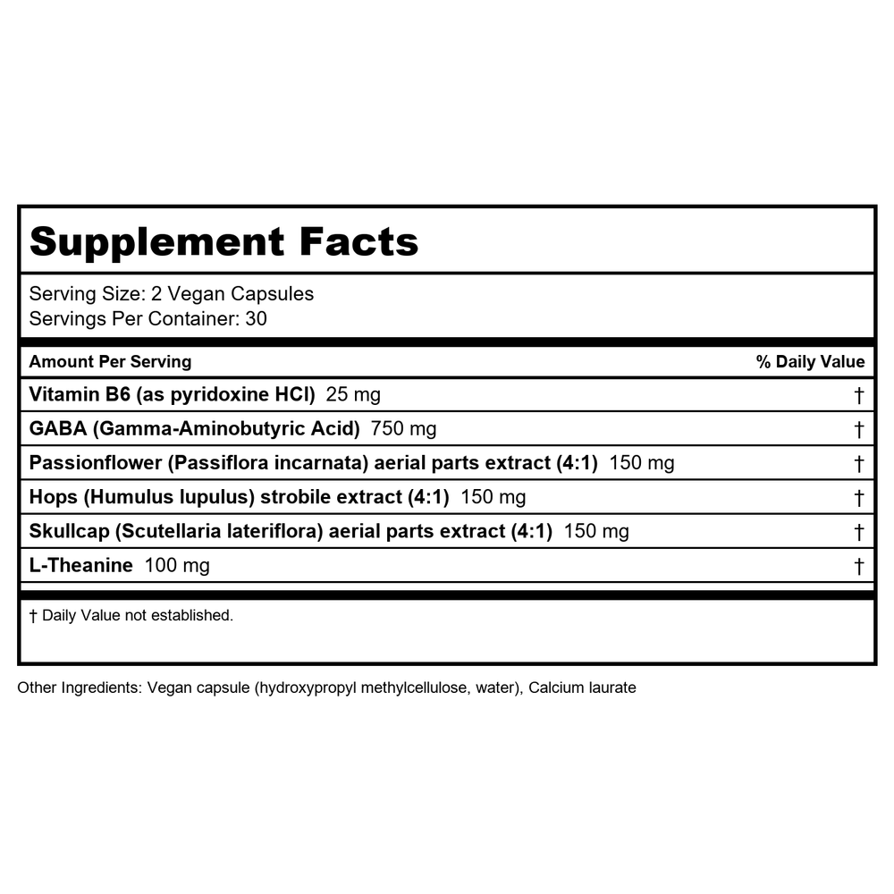 Vitanica GABA Ease 60 Vcaps - Supplement Facts panel