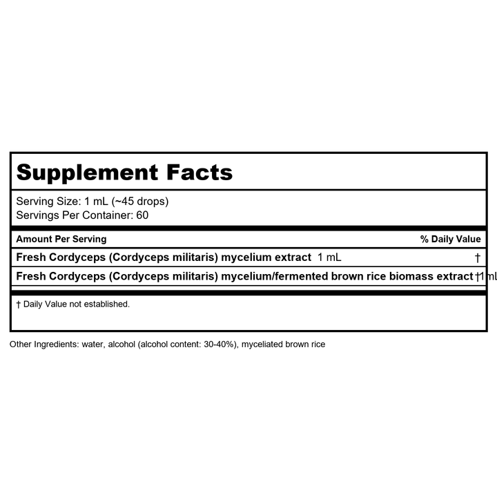 Host Defense Cordyceps Extract 2oz - - Supplement Facts panel