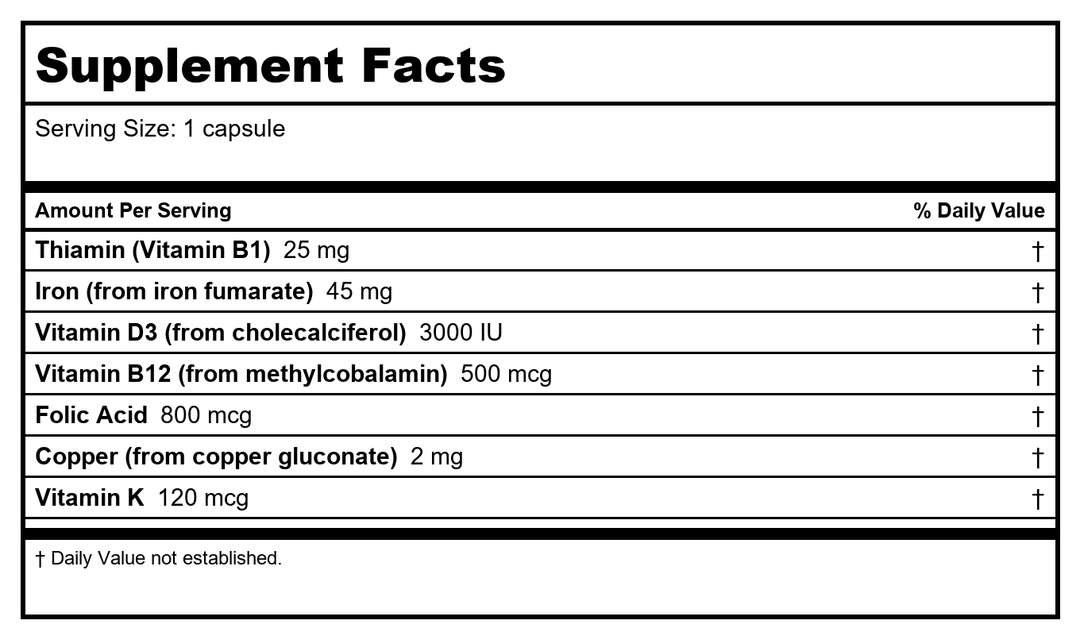 Bariatric Advantage Ultra Solo with Iron 30 cap - Supplement Facts panel