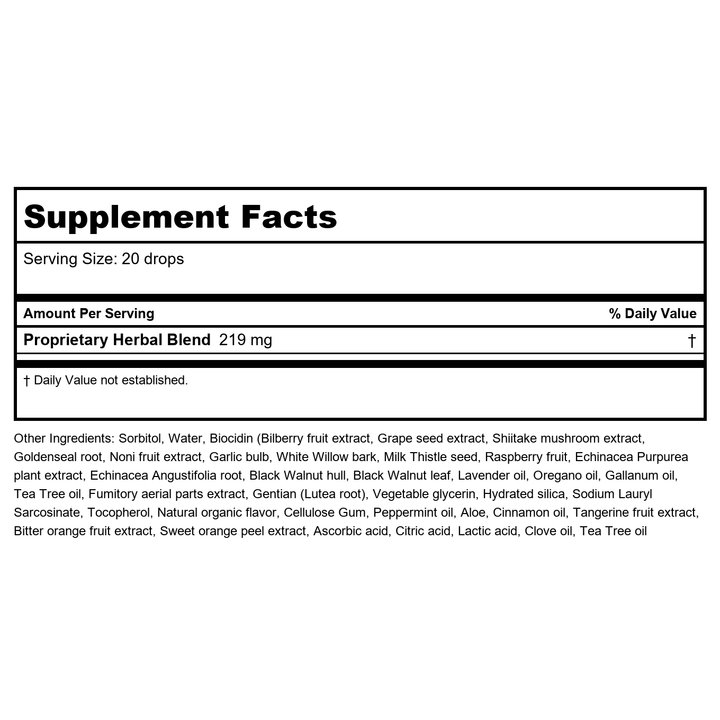 Biocidin Botanicals Biotonic Adaptogenic Tonic 2oz - Supplement Facts panel