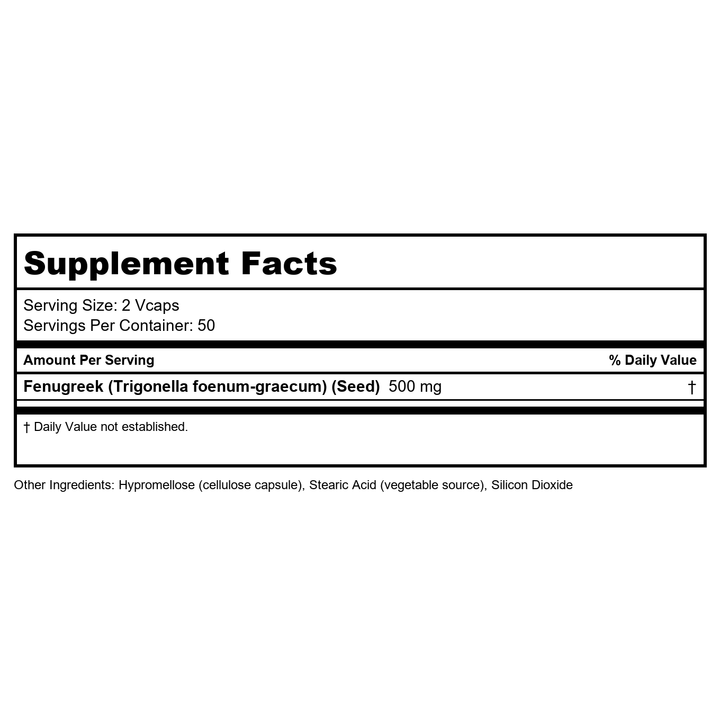 Now Foods Fenugreek 500 mg 100 Vcaps - 4677 - 3 Pack - Supplement Facts panel