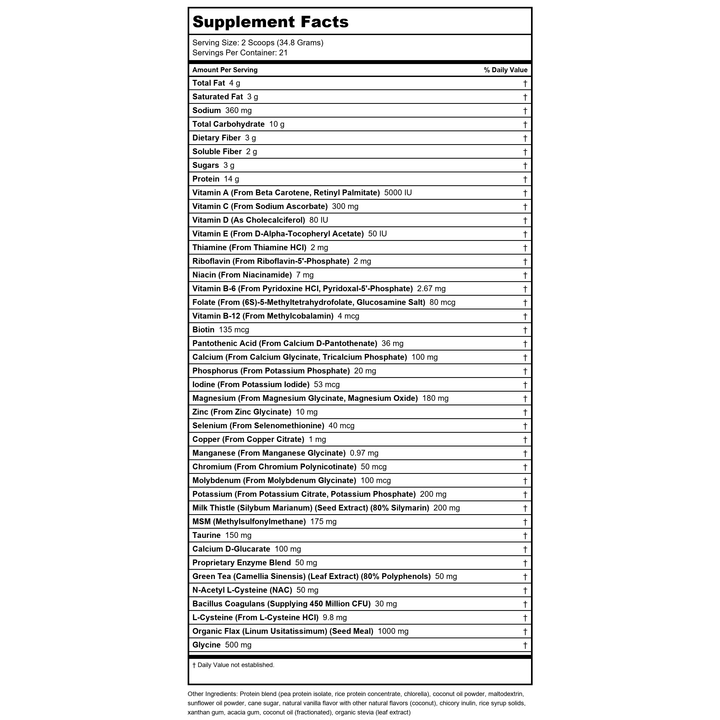 Nutra Biogenesis BioCleanse Plus Vanilla 731 Grams    PN 10401 - Supplement Facts panel