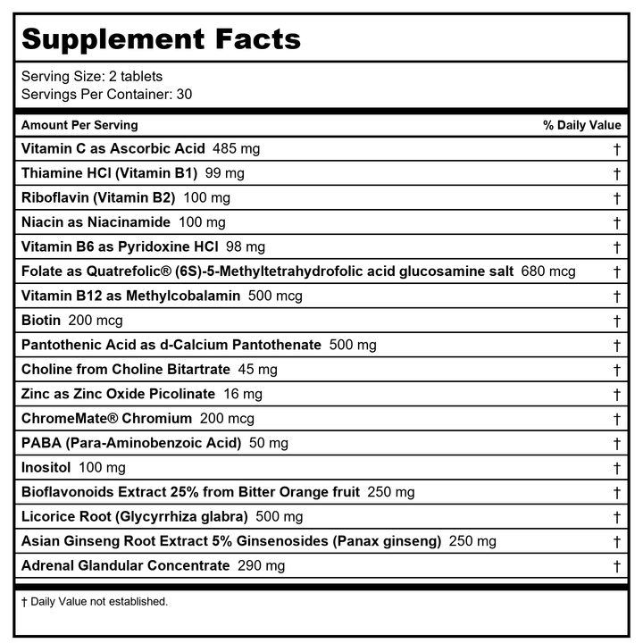 Priority One Mega Stress 60 Tablets - Supplement Facts panel