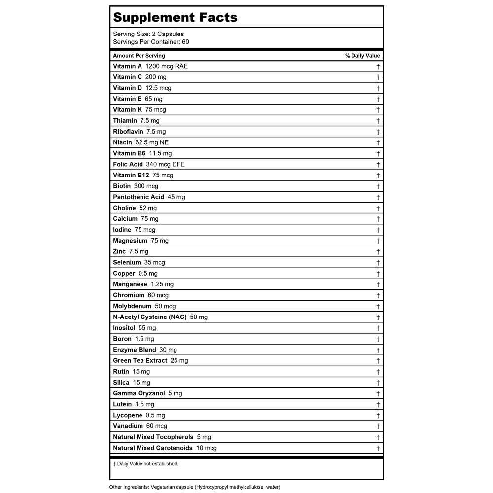 Klaire Labs Core Multi 120 Capsules - Supplement Facts panel