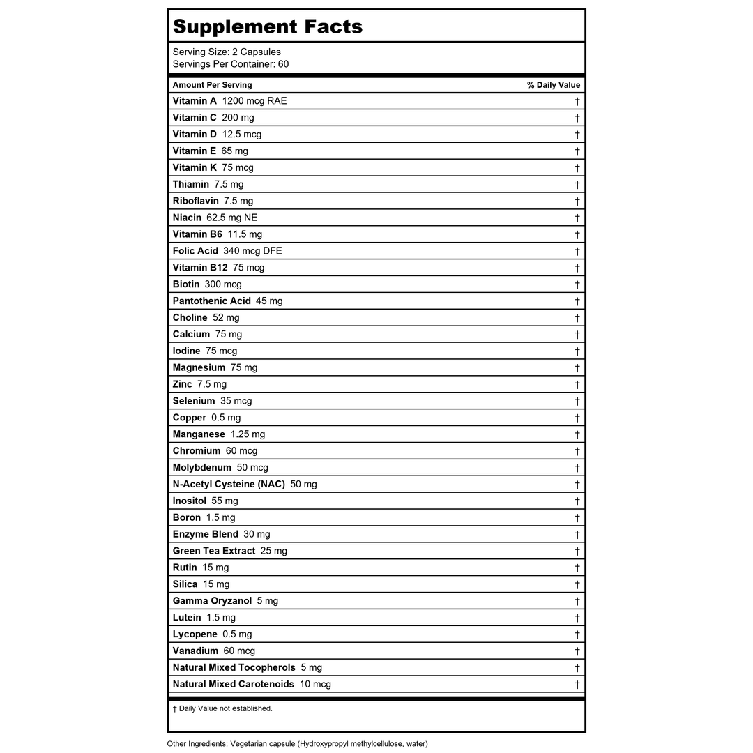 Klaire Labs Core Multi 120 Capsules - Supplement Facts panel