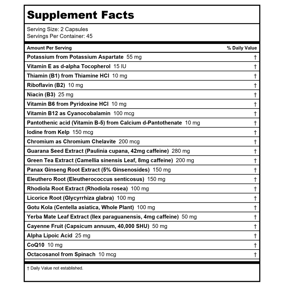 Now Foods Energy 90 Vcaps - 3326 - 2 Pack - Supplement Facts panel