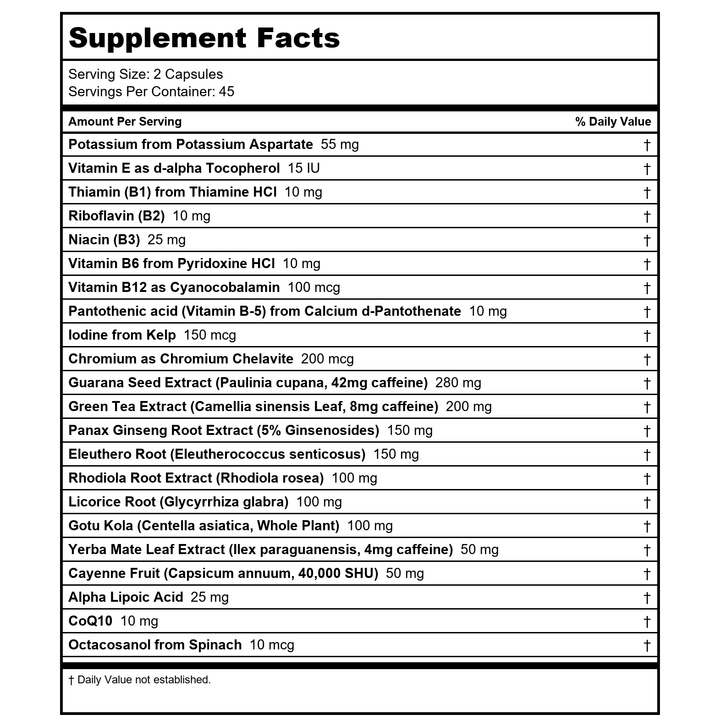 Now Foods Energy 90 Vcaps - 3326 - 2 Pack - Supplement Facts panel