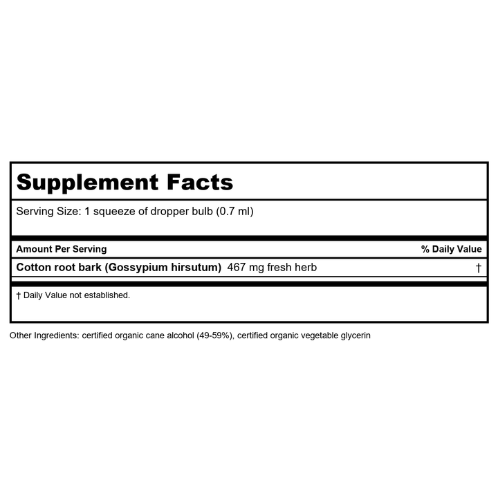 Herb Pharm Cotton Root 1oz - Supplement Facts panel