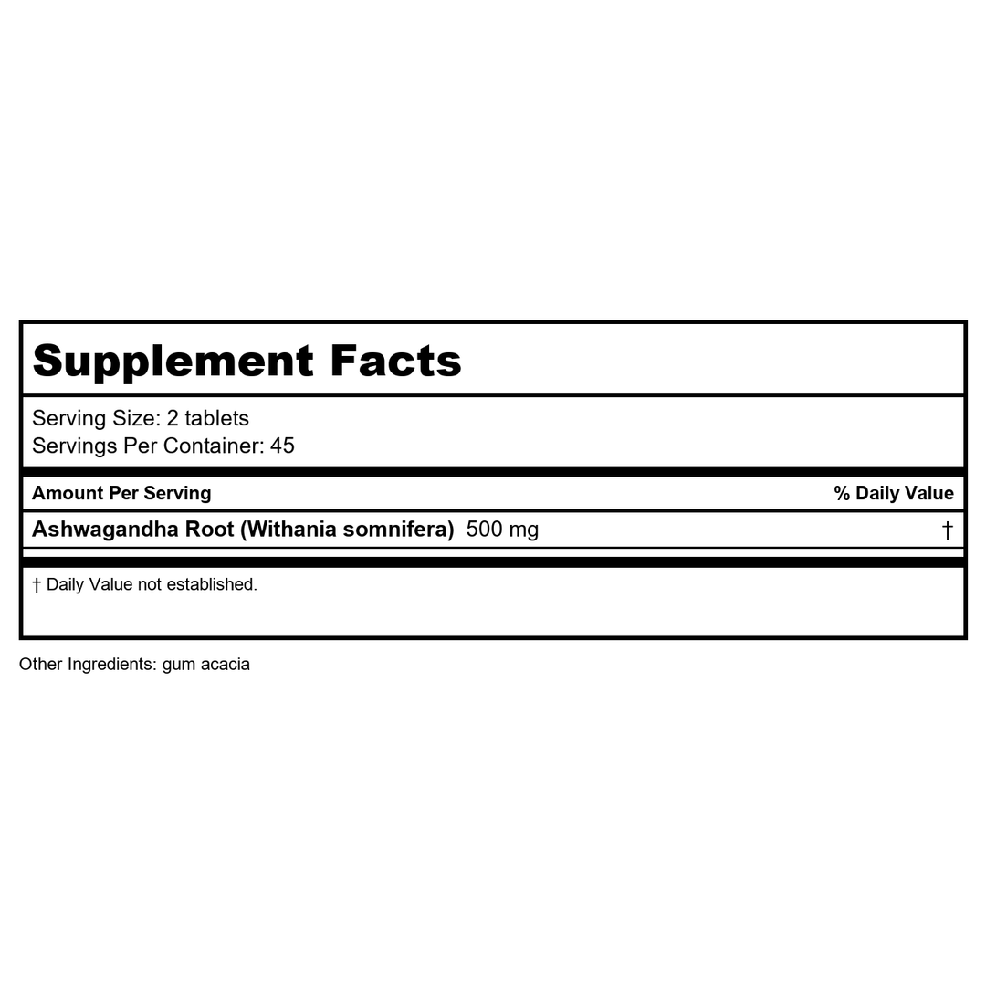 Banyan Botanicals Ashwagandha 90 Tablets - Supplement Facts panel