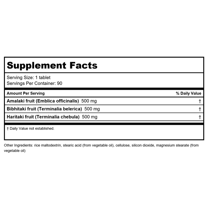 Banyan Botanicals Triphala 180 Tablets - Supplement Facts panel