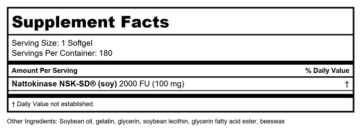 Ortho Molecular Nattokinase 120 Softgels - Supplement Facts panel